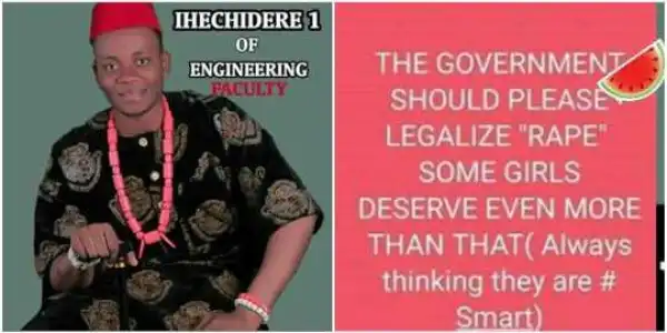 ESUT student wants rape legalized in Nigeria because girls think they